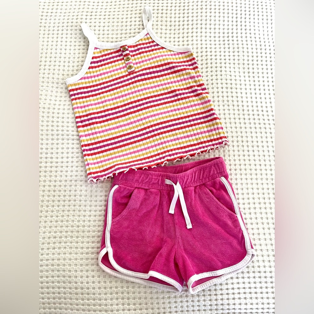 Cat & Jack || Retro Striped Tank and Pink Velour Piped Shorts Set